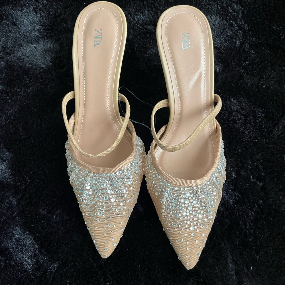 Zara Women's Beige Crystal Heels